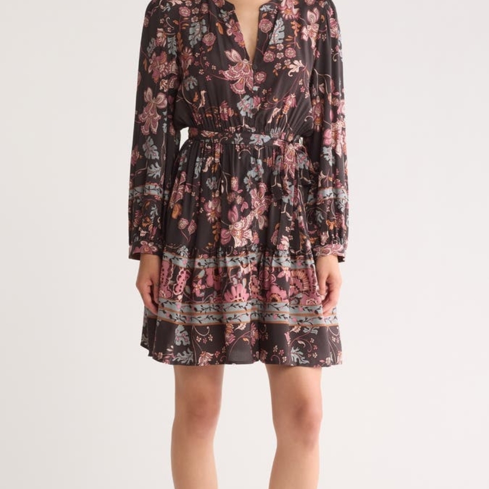 ♥️Lovestitch Floral Tie Waist Long Sleeve Dress Large